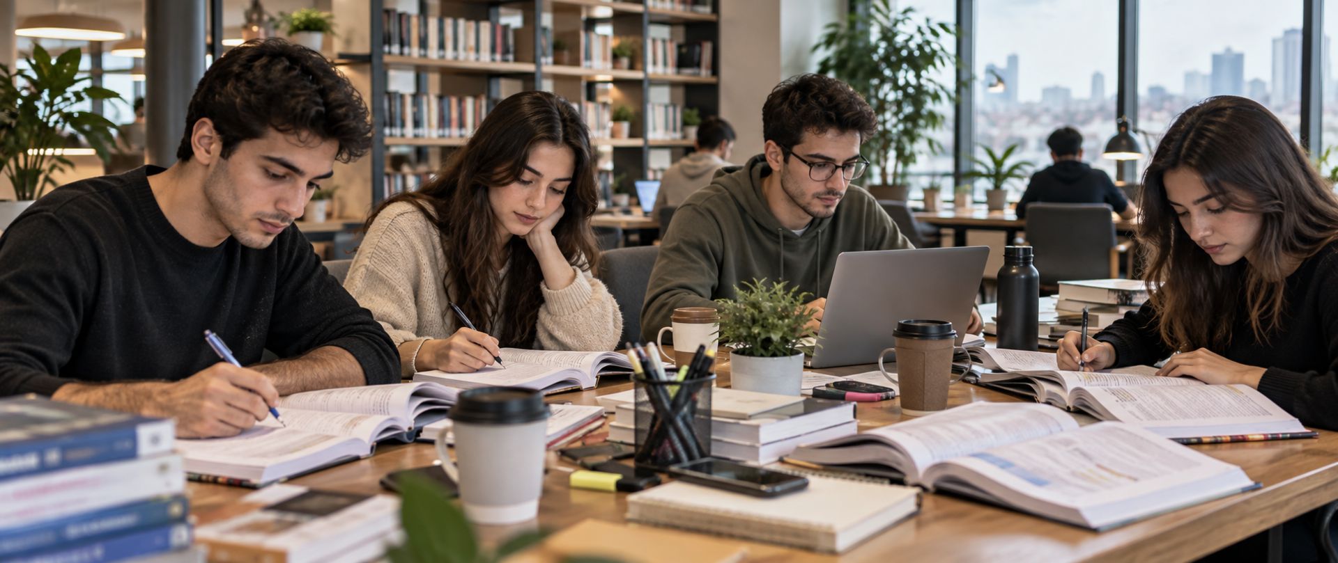 Etüt salonunda ders çalışan öğrenciler
